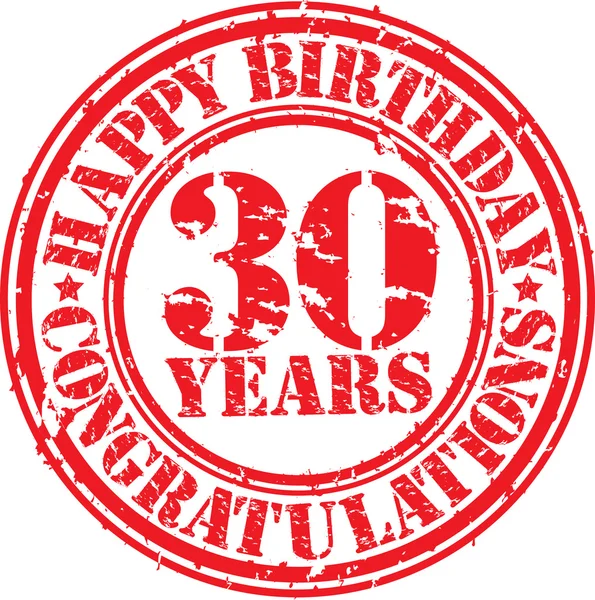 Feliz cumpleaños 30 años grunge sello de goma, vector de ilustración — Vector de stock