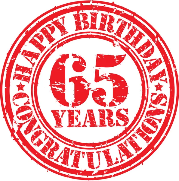 Happy birthday 65 years grunge rubber stamp, vector illustration — Stock Vector