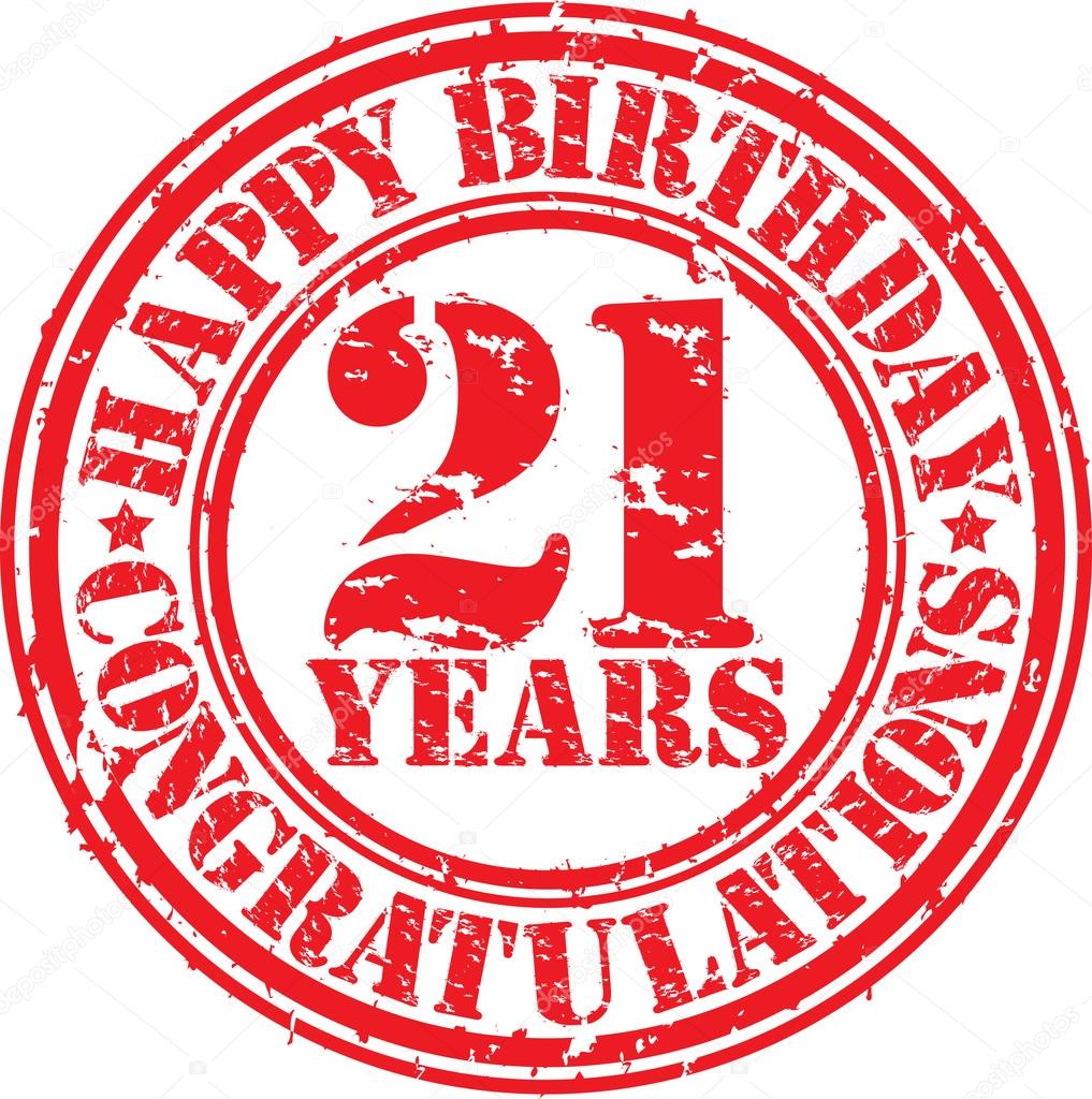 Happy birthday  21 years grunge rubber stamp, vector illustratio