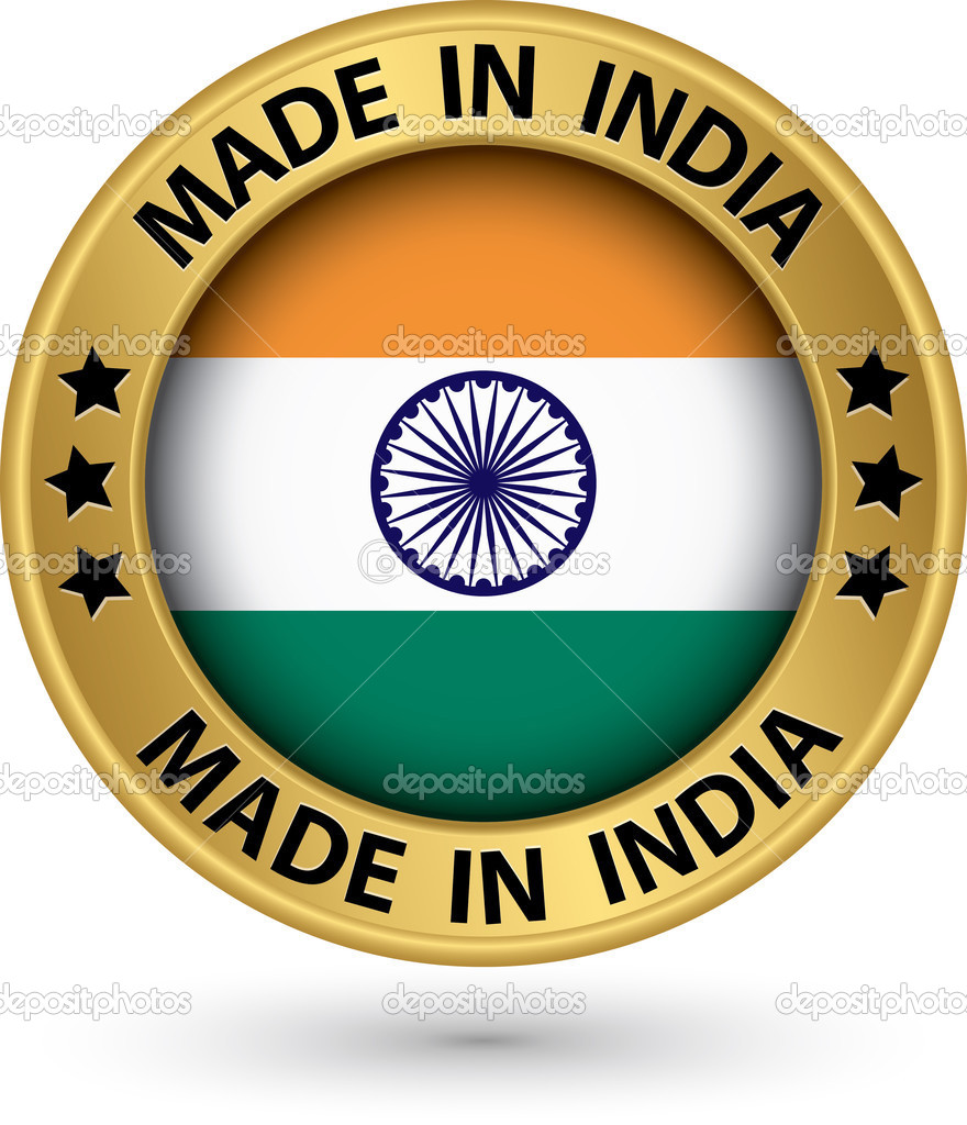 Made in India gold label, vector illustration