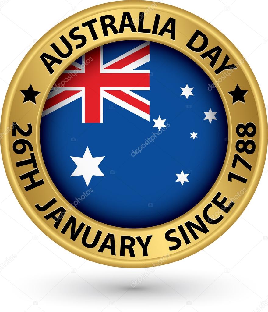 Australia Day gold label, vector illustration