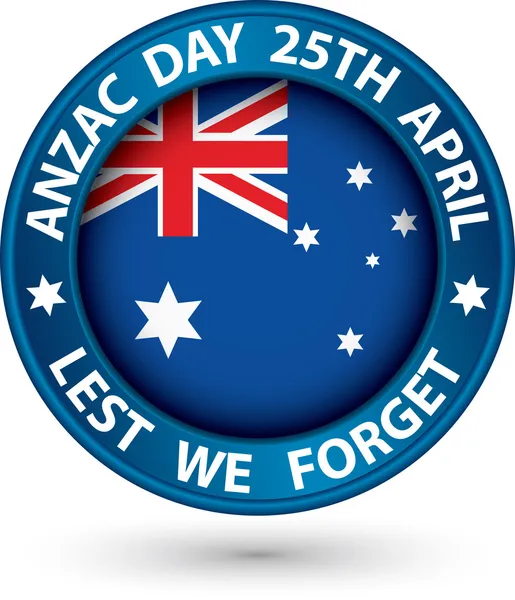 Anzac Day Lest We Forget blue label, vector illustration — Stock Vector