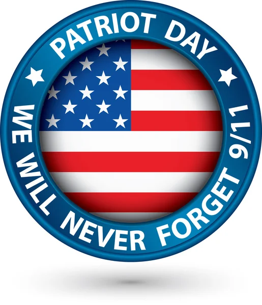 Patriot Day el 11 de septiembre etiqueta azul, nunca forg — Vector de stock
