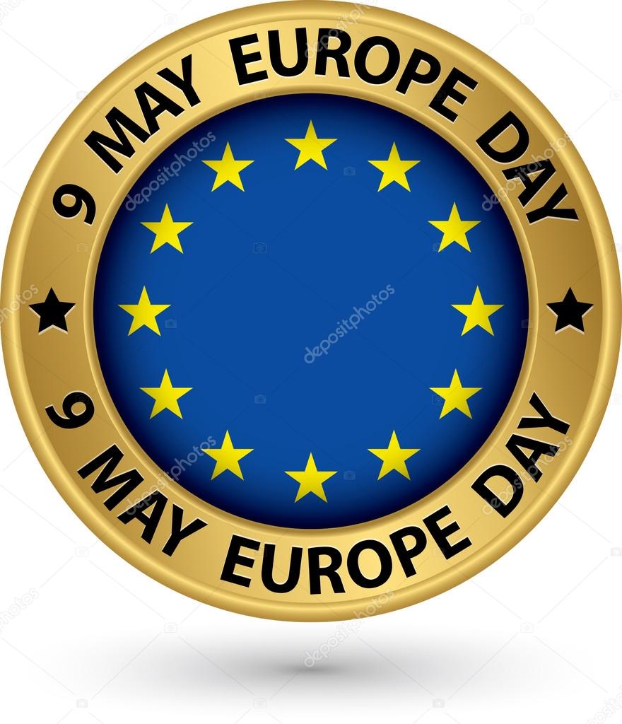 9 may Europe day gold label, vector illustration