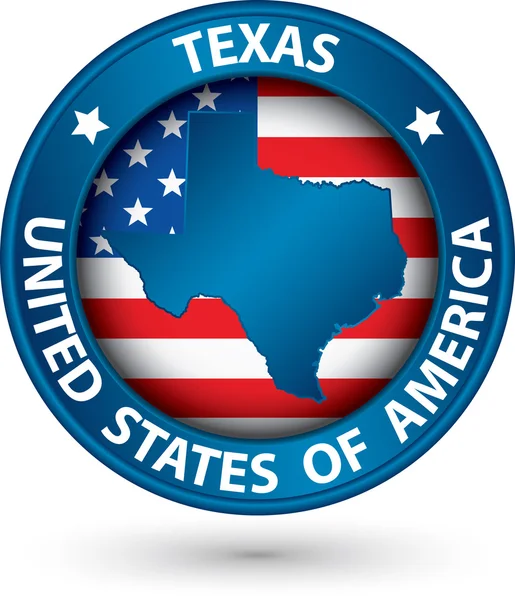 Texas staat blauw label met staat kaart, vectorillustratie — Stockvector