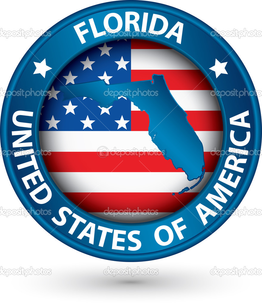 Florida state blue label with state map, vector illustration
