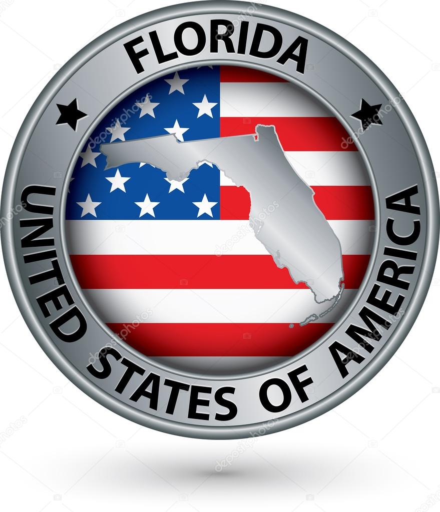 Florida state silver label with state map, vector illustration