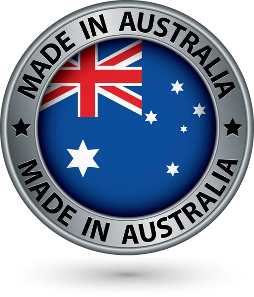 Feito na Austrália etiqueta de prata com bandeira, ilustração vetorial — Vetor de Stock