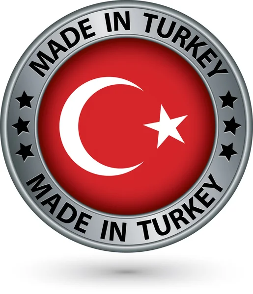 Fabriqué en Turquie étiquette argent avec drapeau, illustration vectorielle — Image vectorielle