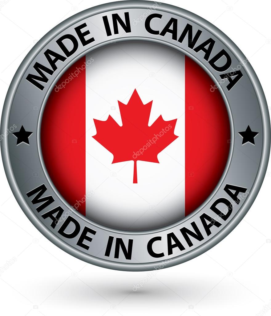 Made in Canada silver label with flag, vector illustration