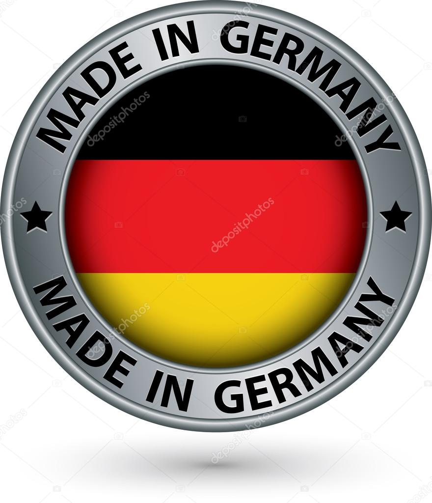 Made in Germany silver label with flag, vector illustration