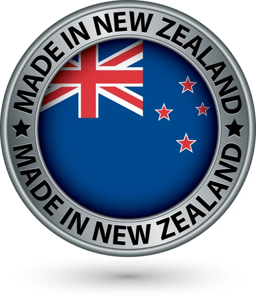 Made in New Zealand silver label with flag, vector illustration — Stock Vector