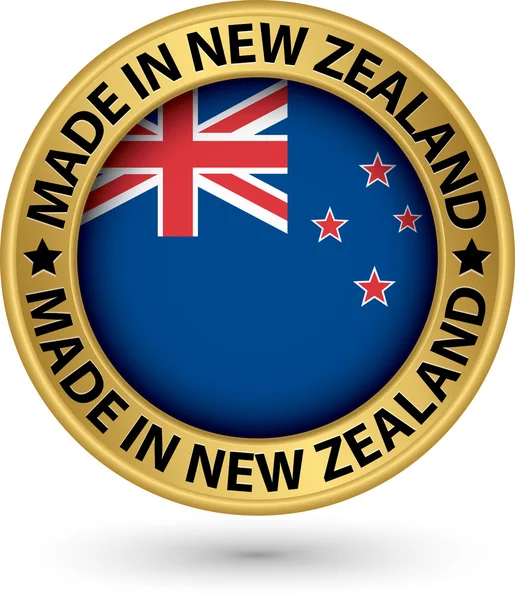 Hecho en Nueva Zelanda etiqueta de oro con bandera, vector de ilustración — Archivo Imágenes Vectoriales