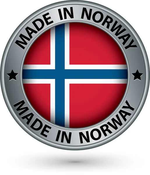 Feito na Noruega etiqueta de prata com bandeira, ilustração vetorial — Vetor de Stock