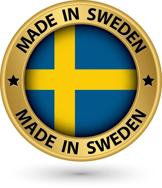 Made in Sweden gold label with flag, vector illustration — Stock Vector