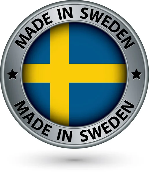 Made in Sweden silver label with flag, vector illustration — Stock Vector