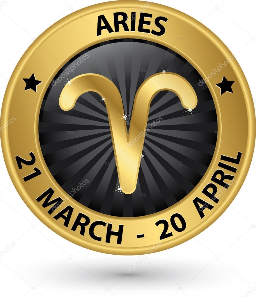 Aries zodiac gold sign, aries symbol vector illustration