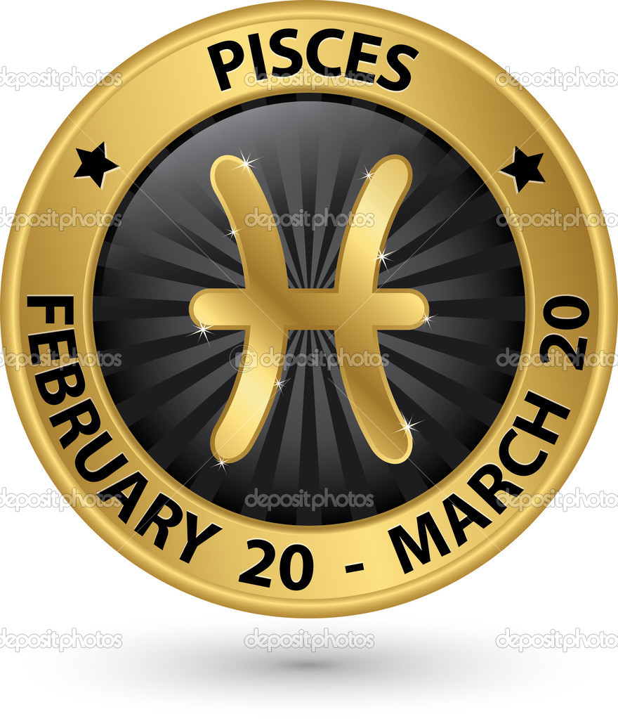 Pisces zodiac gold sign, pisces symbol vector illustration