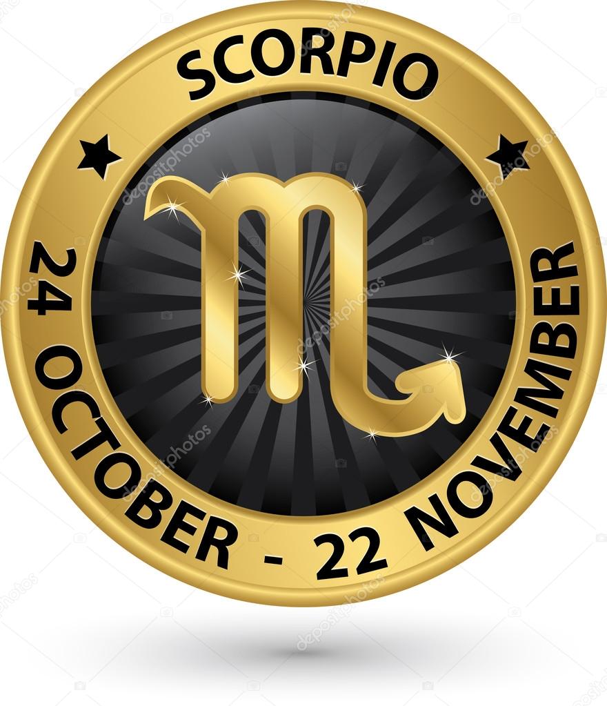 Scorpio zodiac gold sign, virgo symbol vector illustration