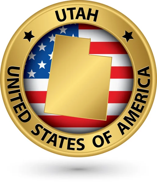 Utah staat goud label met staat kaart, vectorillustratie — Stockvector