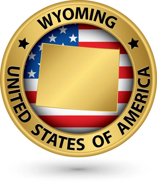 Wyoming etichetta d'oro stato con mappa di stato, illustrazione vettoriale — Vettoriale Stock