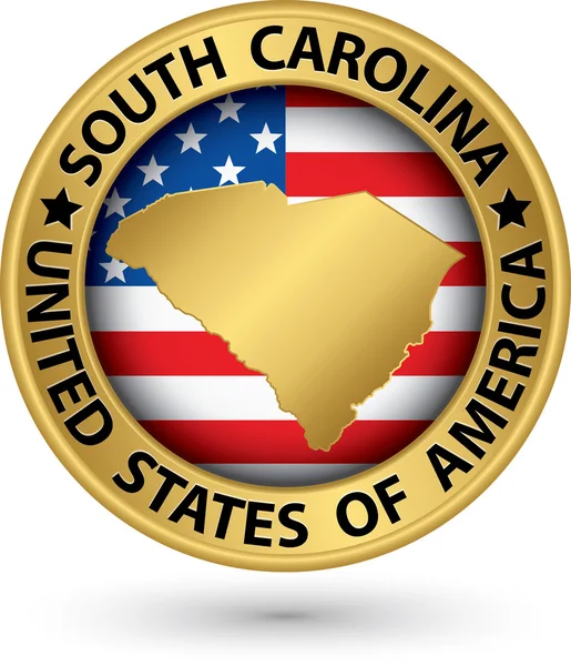 Etiqueta de oro del estado de Carolina del Sur con mapa del estado, vector illustrat — Vector de stock