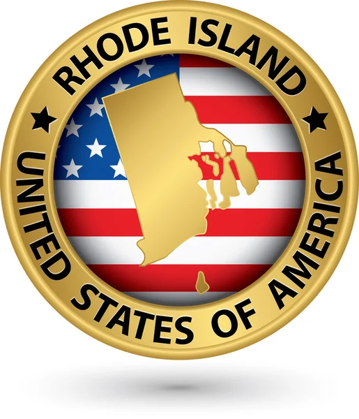 Rhode Island state gold label with state map, vector illustratio — Stock Vector
