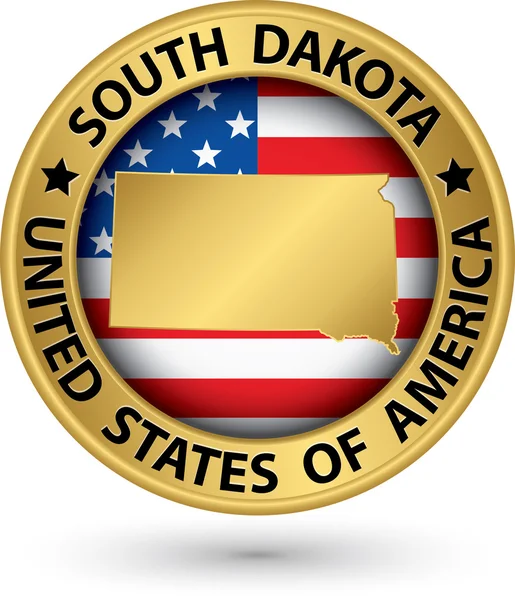 Dakota do Sul etiqueta de ouro do estado com mapa do estado, ilustração vetorial —  Vetores de Stock