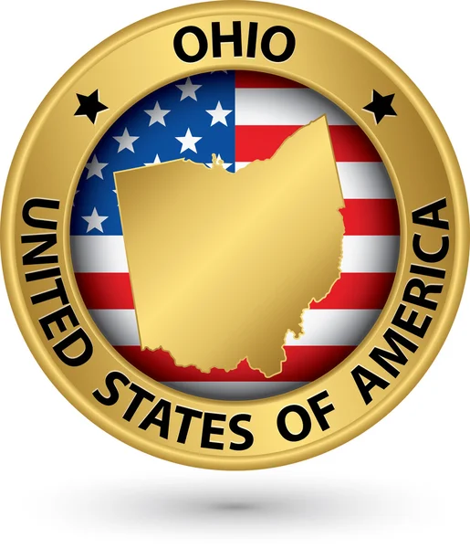 Ohio state goud label met staat kaart, vectorillustratie — Stockvector