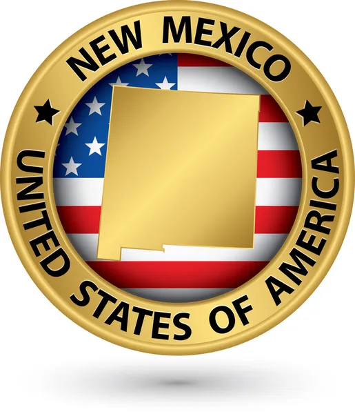 New mexico staat goud label met staat kaart, vectorillustratie — Stockvector