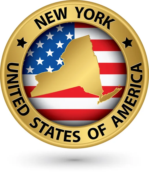 New York state gold label with state map, vector illustration — Stock Vector