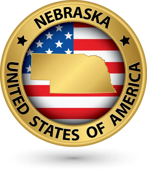 Nebraska etichetta d'oro stato con mappa di stato, illustrazione vettoriale — Vettoriale Stock