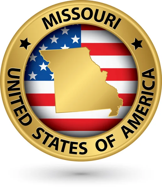 Etiqueta de oro del estado de Missouri con mapa del estado, ilustración vectorial — Vector de stock