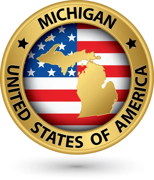 Michigan state gold label mit state map, vektorillustration — Stockvektor