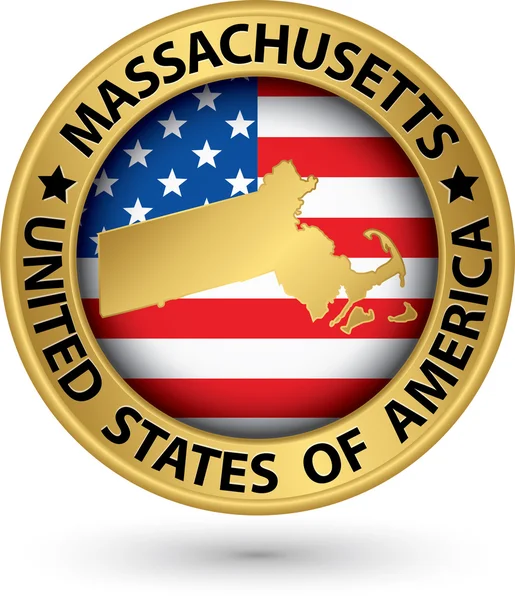 Massachusetts state gold label with state map, vector illustratio — Stock Vector