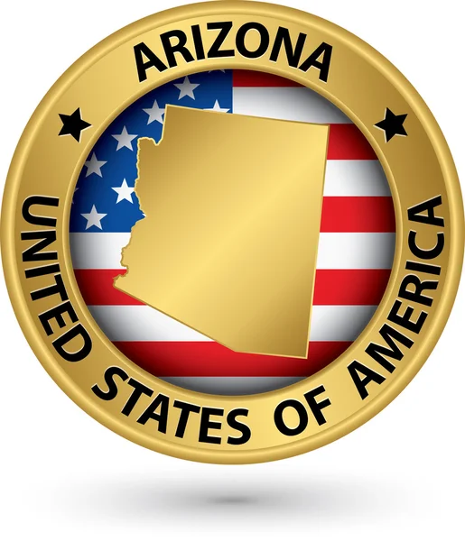 Arizona etichetta d'oro statale con mappa di stato, illustrazione vettoriale — Vettoriale Stock