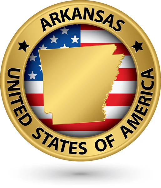 Etiqueta de oro del estado de Arkansas con mapa del estado, ilustración vectorial — Vector de stock