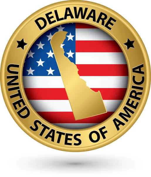 Delaware state gold label with state map, vector illustration — Stock Vector
