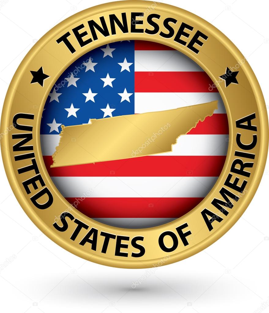 Tennessee state gold label with state map, vector illustration