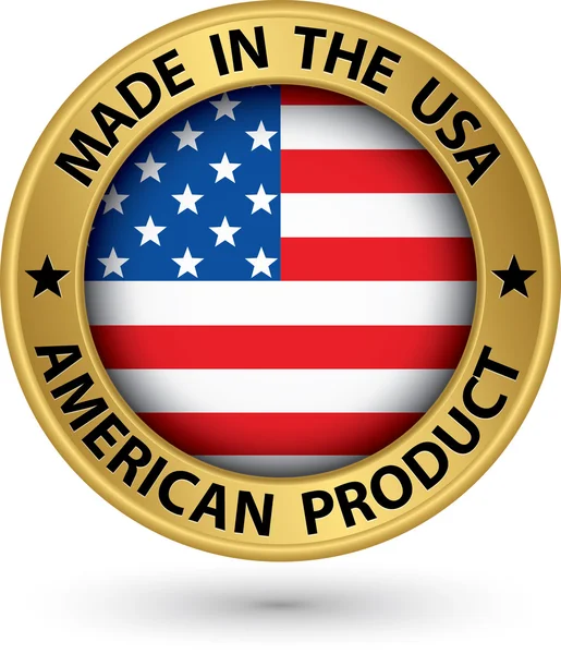 Fabriqué aux États-Unis étiquette d'or de produit américain avec drapeau, vecteur il — Image vectorielle