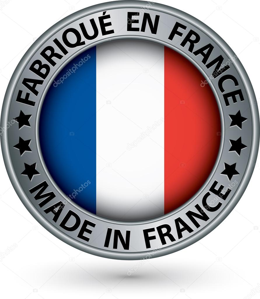 Made in France silver label with flag, vector illustration