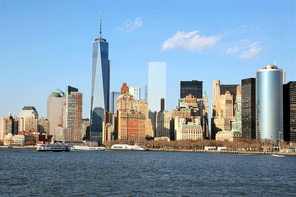 NEW YORK CITY, USA - MARCH 23, 2014: New York City panorama with Manhattan Skyline over Hudson River.