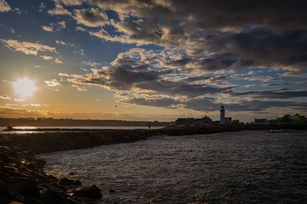 Puesta Sol Faro Scituate Massachusetts —  Fotos de Stock