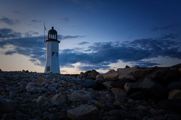 Pôr Sol Scituate Lighthouse Massachusetts — Fotografia de Stock