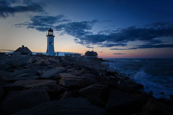 Puesta Sol Faro Scituate Massachusetts —  Fotos de Stock