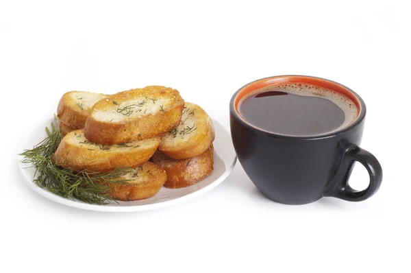 ニンニクのパンとコーヒー — ストック写真