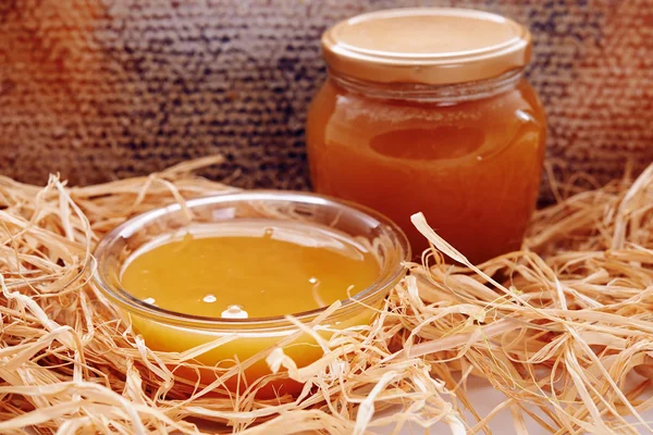 Jar with honey — Stock Photo, Image