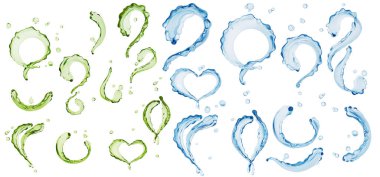 Sıvı su, su sıçrama seti Aloe Vera 3D illüstrasyon, soyut girdap arka plan, izole edilmiş 3D görüntüleme