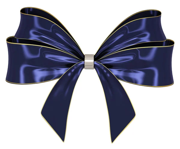 Blue Golden Ribbon Bow Isolated White Rendering — ストック写真