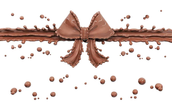 Splash Chocolate Gift Bow Chocolate Dripped Ribbon Illustration Isolated Rendering — ストック写真
